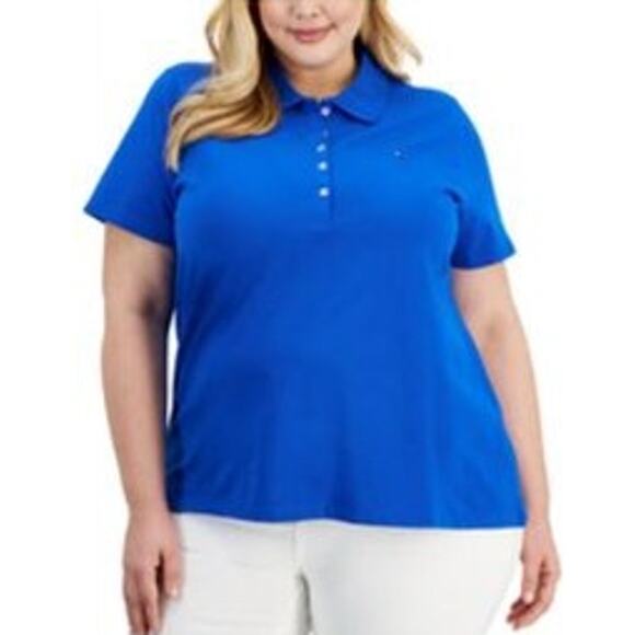 Tommy Hilfiger Plus Size Short Sleeve Polo Shirt in Cerulean Blue - Picture 1 of 2